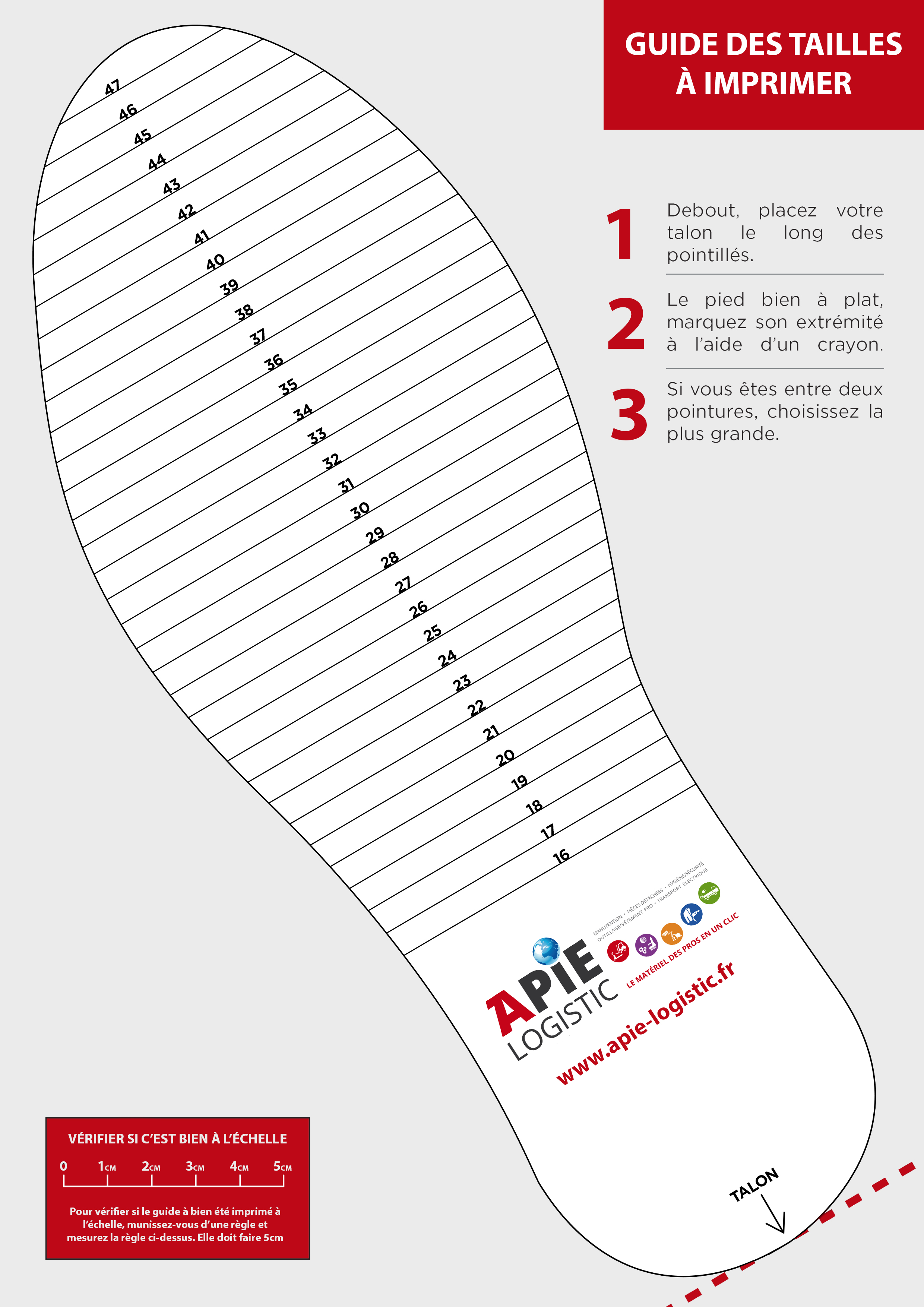 Guide des tailles pour vos chaussures de sécurité à imprimer